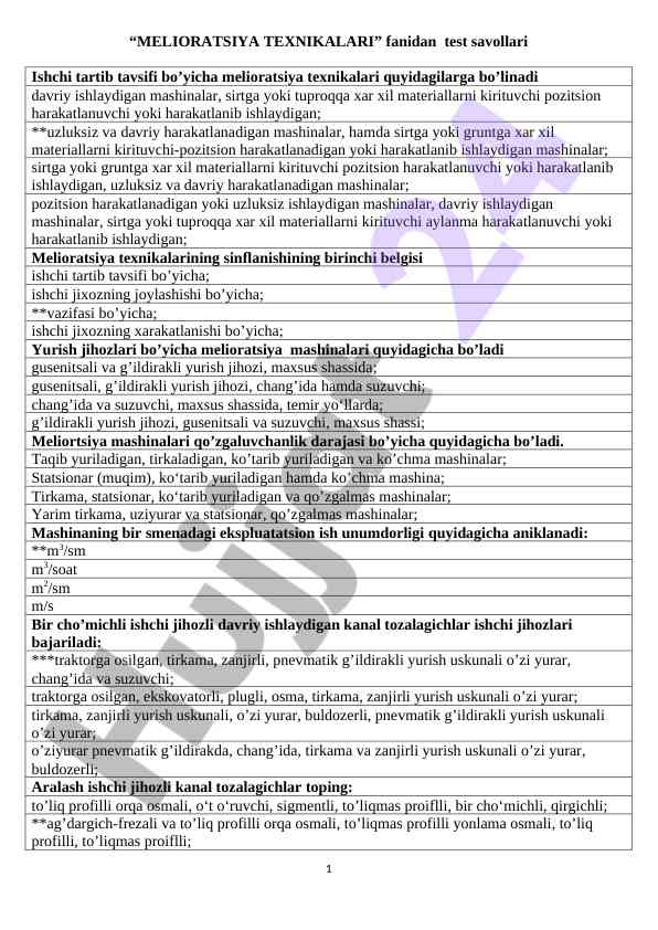 Melioratsiya texnikalari test savollari