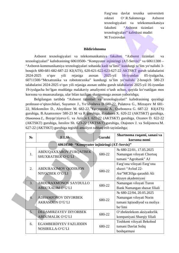 Malakaviy amaliyot o‘tkazish rejasi 2024-2025