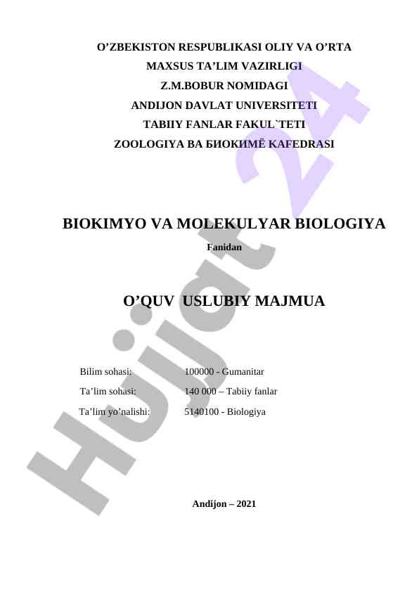 Biokimyo va molekulyar biologiya uslubiy majmua