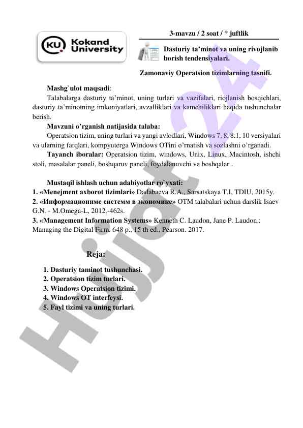 Dasturiy ta’minot va operatsion tizimlar