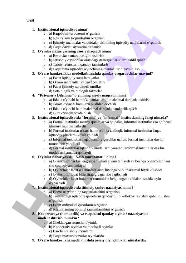 Institutsional iqtisodiyot: milliy strategiyalar tahlili