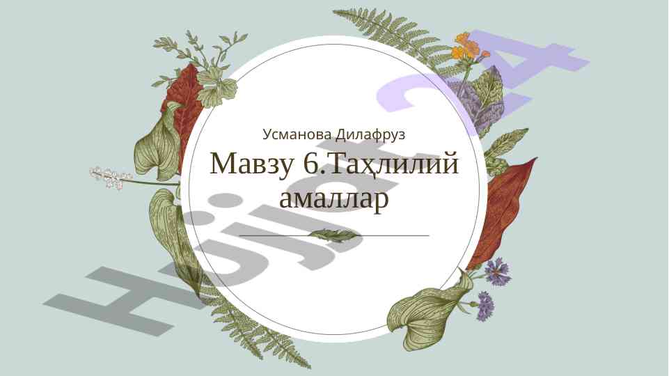 Таҳлилий амаллар ва аудитда қўлланилиши