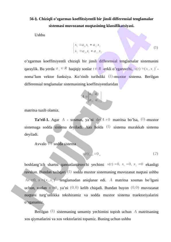 Chiziqli o'zgarmas koeffitsiyentlar bilan differensial tenglamalar