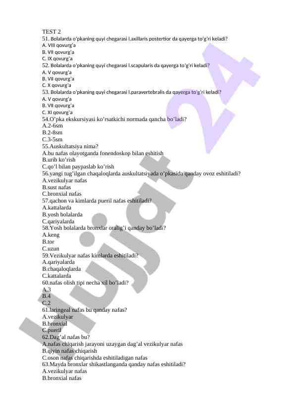 Bolalarda o'pka chegaralari va nafas tiplari