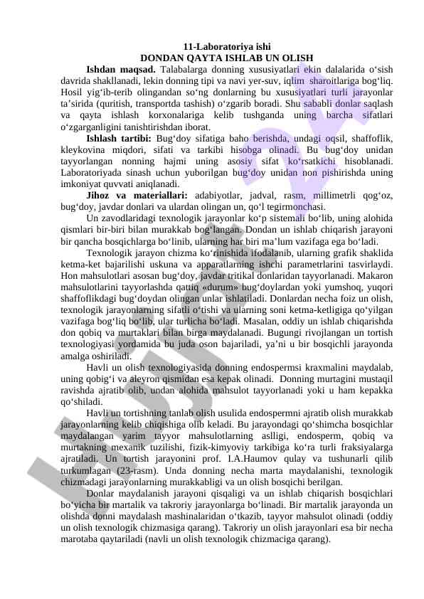 Laboratoriya ishlari dondan un olish tajribasi