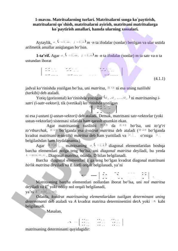 Matritsalarning turlari va amallari