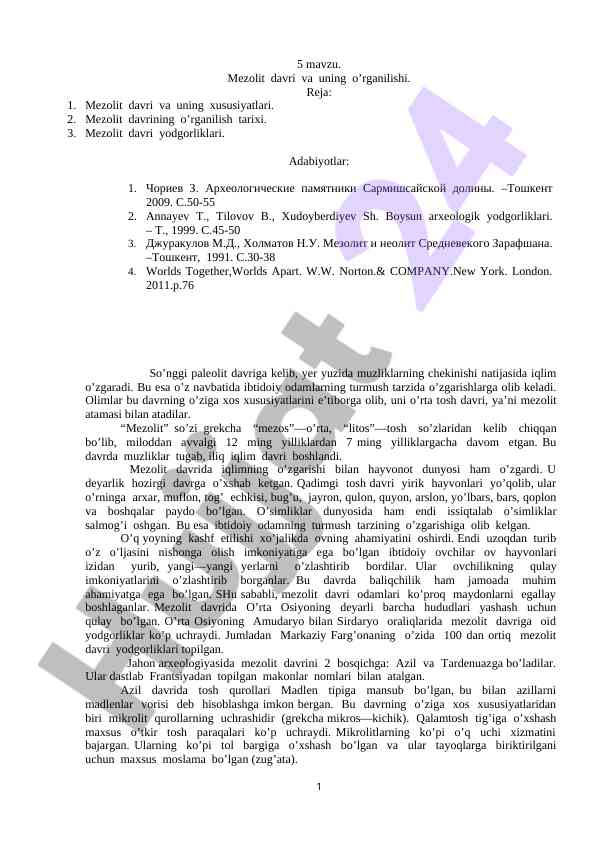 Mezolit davri va uning o'rganilishi