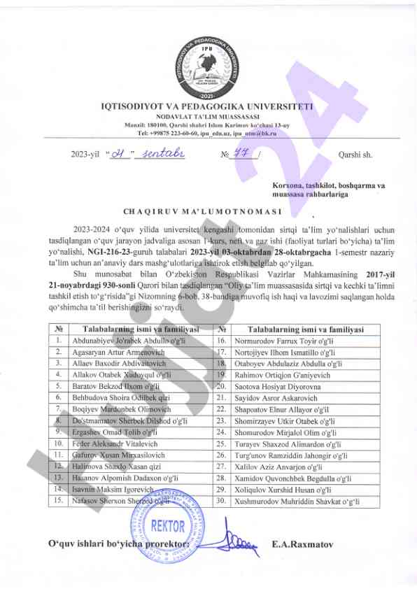 Nazariy ta'lim darslarini tashkil etish rejasi 2023