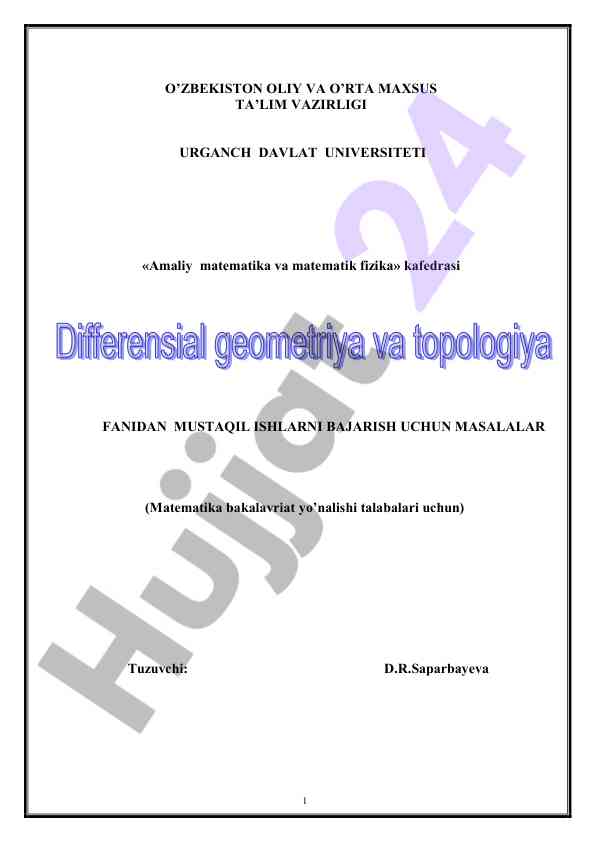 Tоpоlоgiya asоsiy tushunchalari va metrik fazоlar