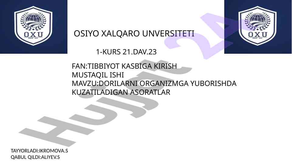 Dorilarni Organizmg Yuborishdagi Asoratlar