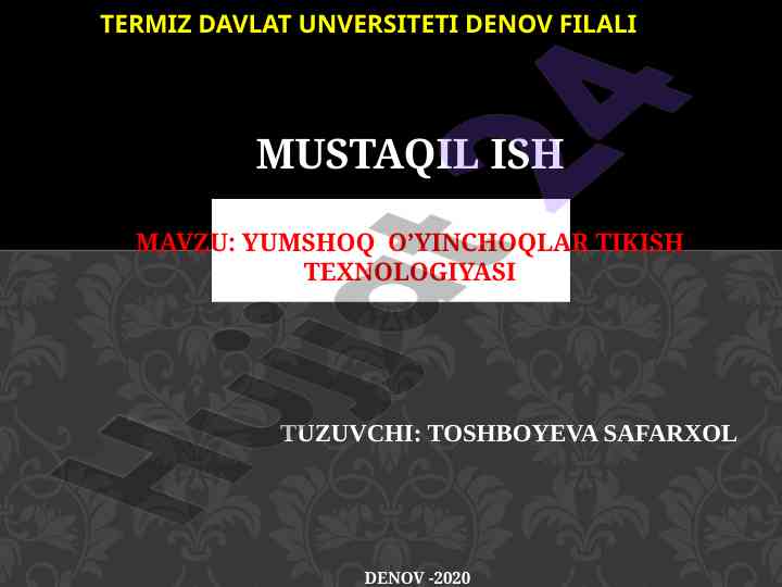 Yumshoq o'yinchoqlar tikish texnologiyasi