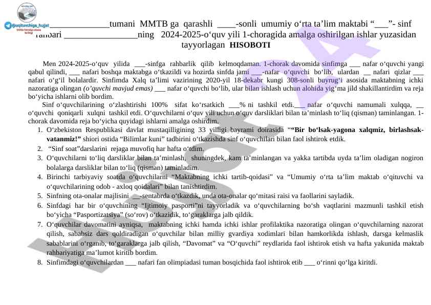 2024-2025 o‘quv yili 1-chorak ishlar hisoboti