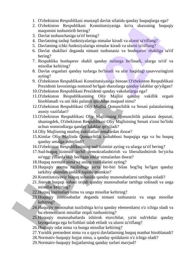 O'zbekiston respublikasi davlat huquqlari va funktsiyalari