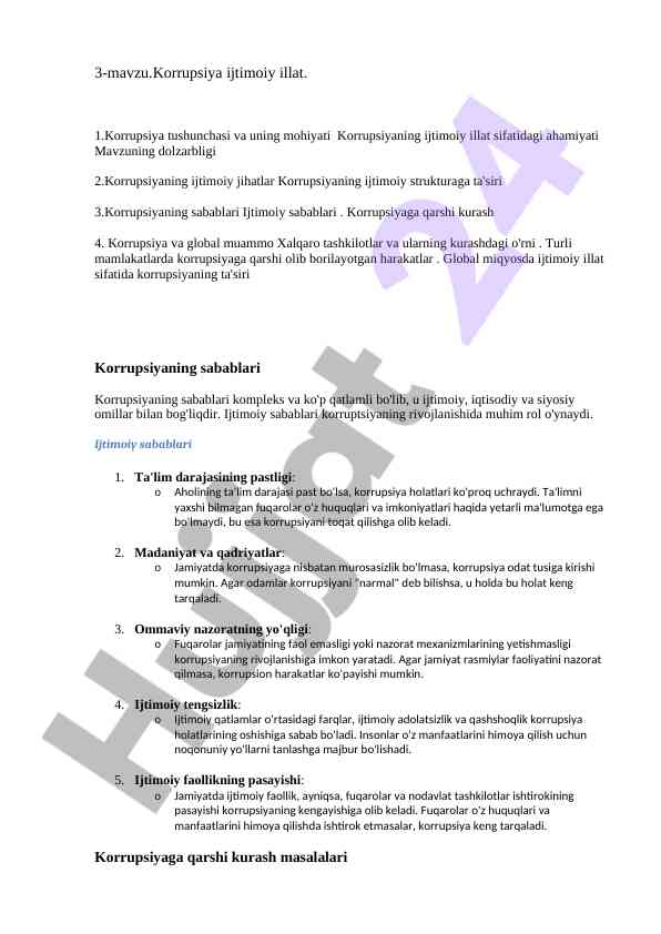 Korrupsiya ijtimoiy illat va uning sabablari