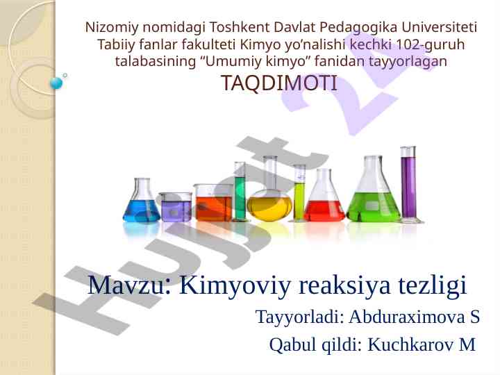 Kimyoviy reaksiya tezligi haqida taqdimot