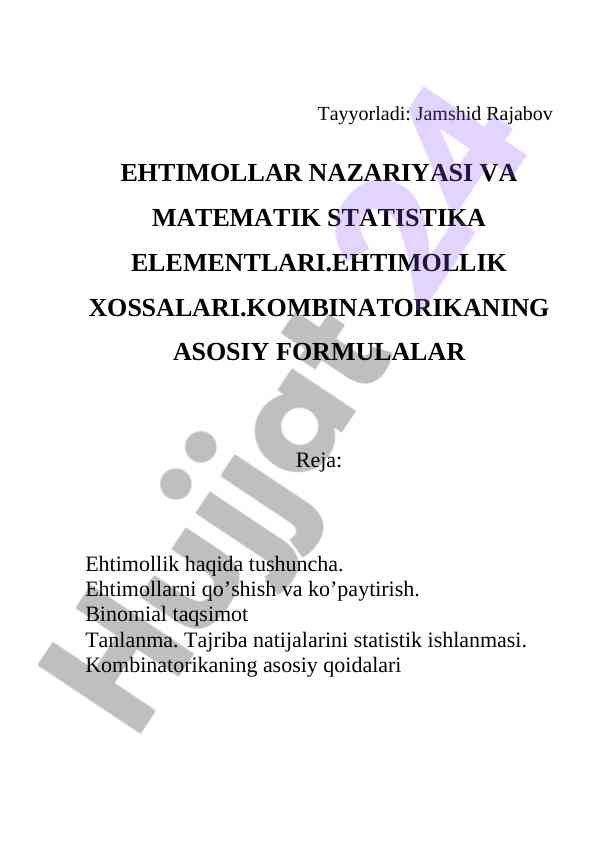 Ehtimollar nazariyasi va matematik statistika