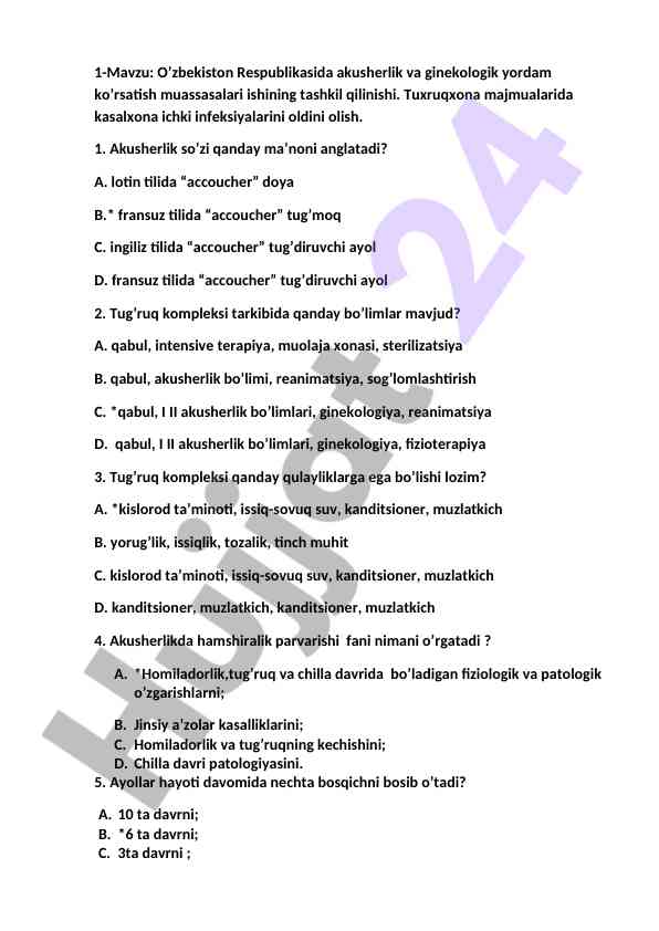 O’zbekistonda akusherlik yordam ko’rsatish tashkili