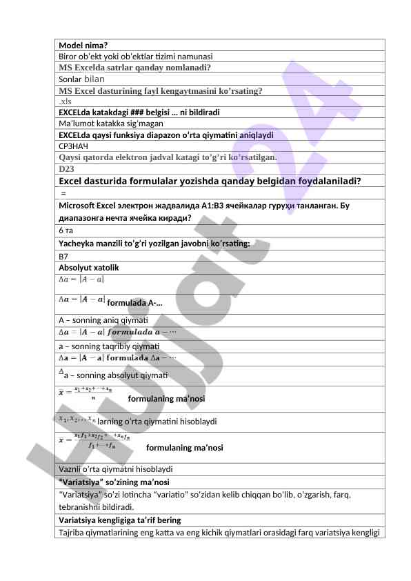 Microsoft excel dasturining asosiy qismlari