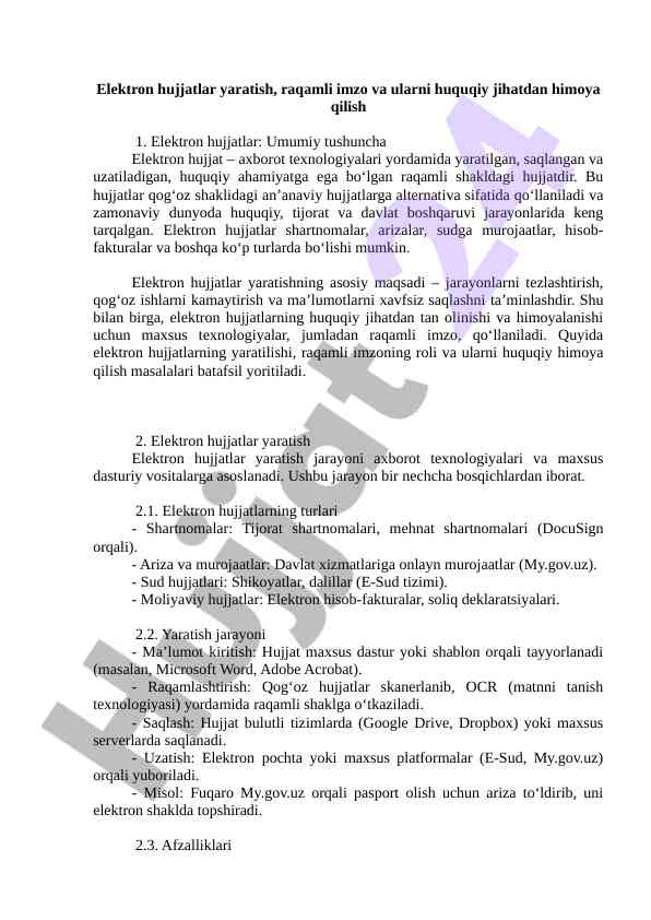 Elektron hujjatlar yaratish va raqamli imzo