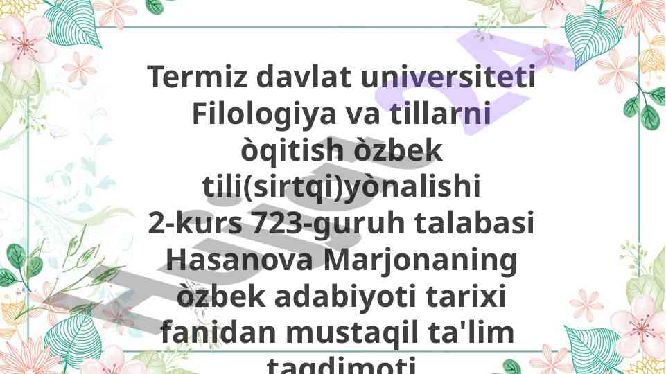 Sakkokiy-qasidanavs ta'lim taqdimoti