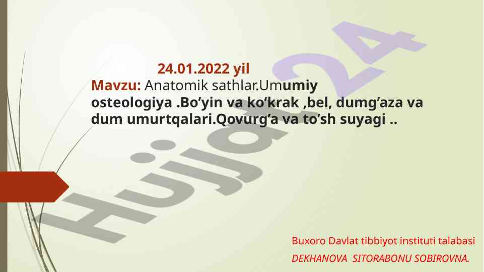 Anatomik sathlar va umumiy osteologiya