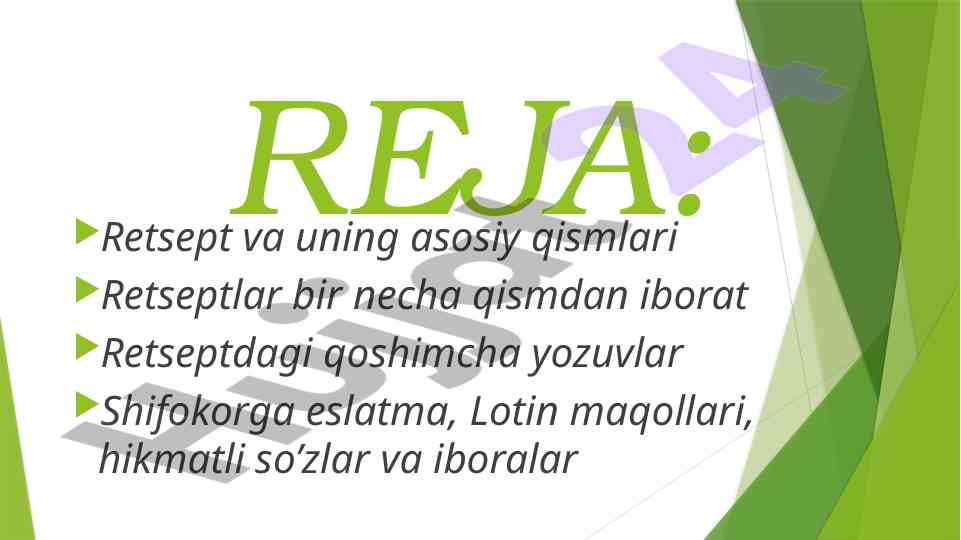 Retseptlar va ularning asosiy qismlari