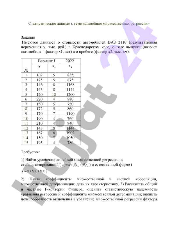 Lineynaya mnozhestvennaya regressiya analiz