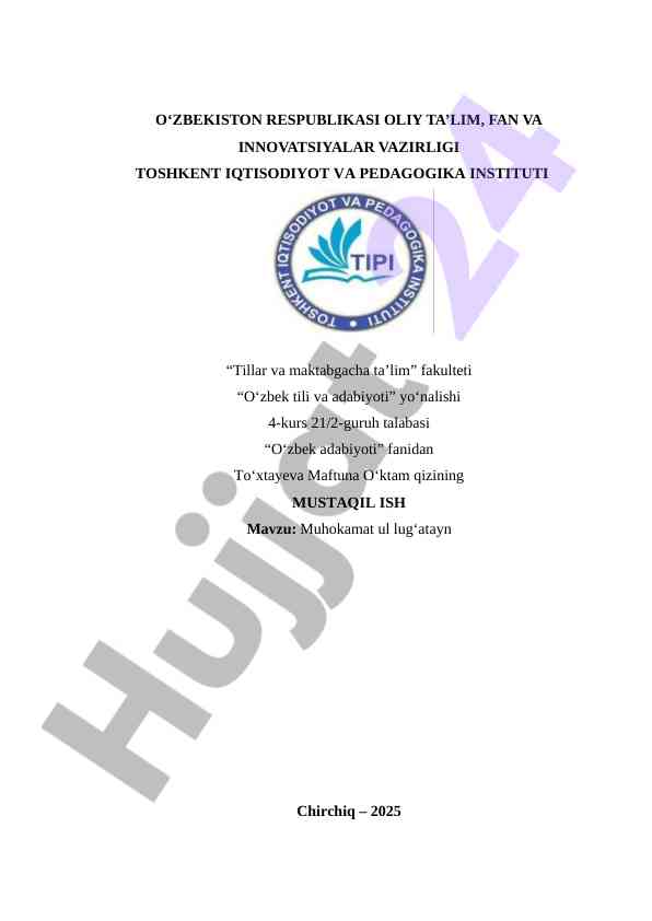 O‘zbek adabiyoti muhokamasi alisher navoi asosida