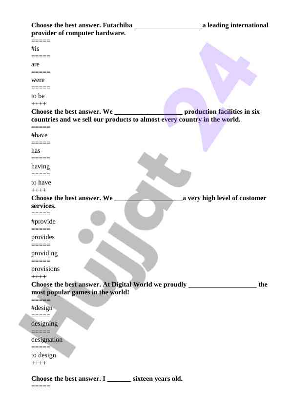 Choosing the best answers for english exercises