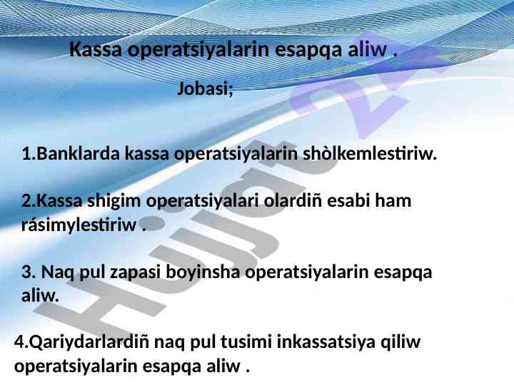 Kassa operatsiyalari va pul emissiyasi tahlili
