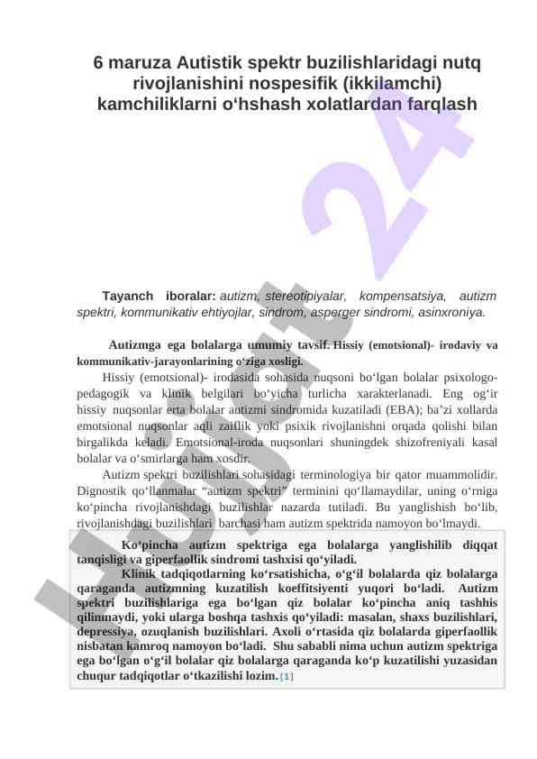 Autistik spektr buzilishlari va nutq rivojlanishi