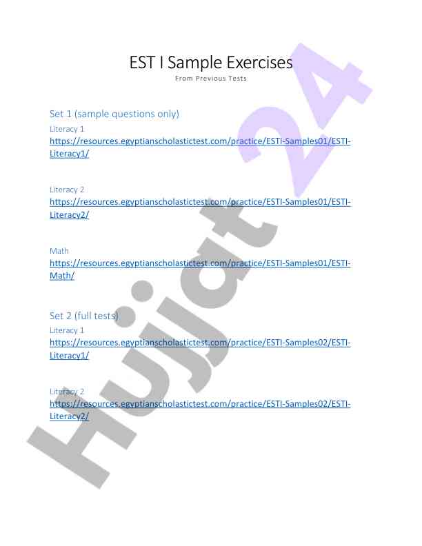Est i sample exercises for literacy and math tests