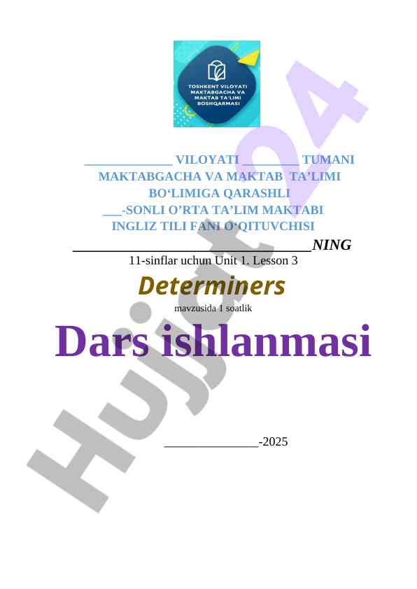 Unit 1 lesson 3 determiners dars ishlanmasi