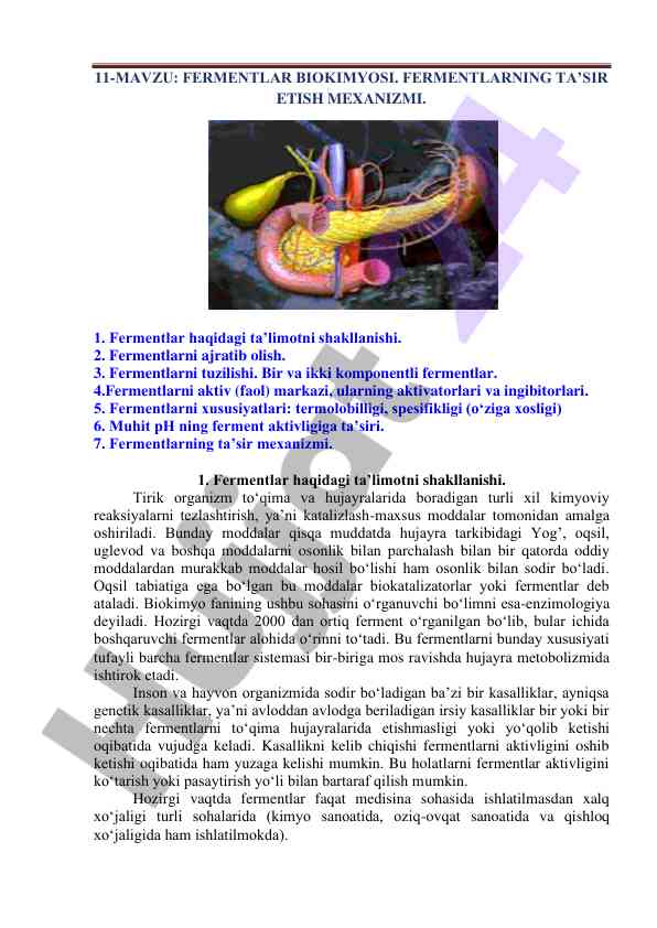 Fermentlar biokimyosi va ta’sir mekanizmi