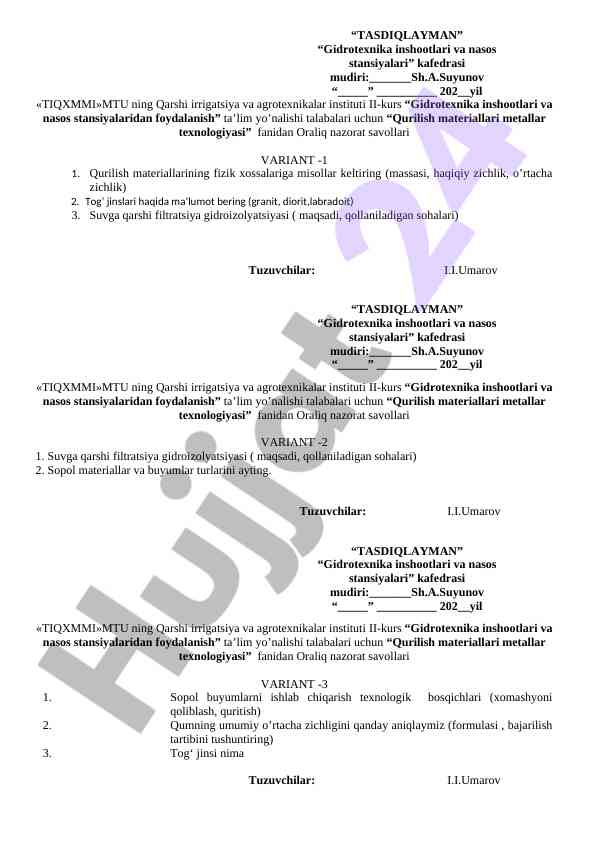 Qurilish materiallari metallar texnologiyasi savollari