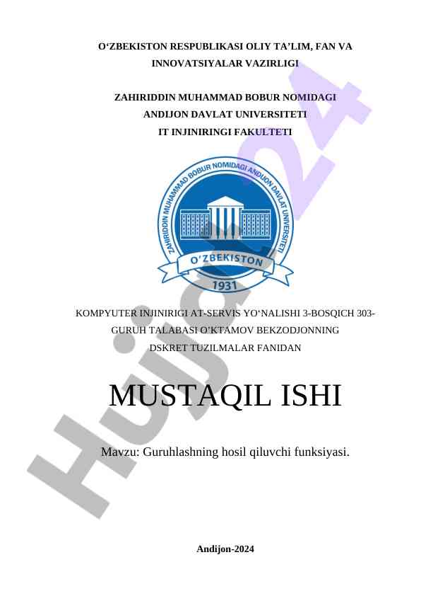 Guruhlashning hosil qiluvchi funktsiyasi