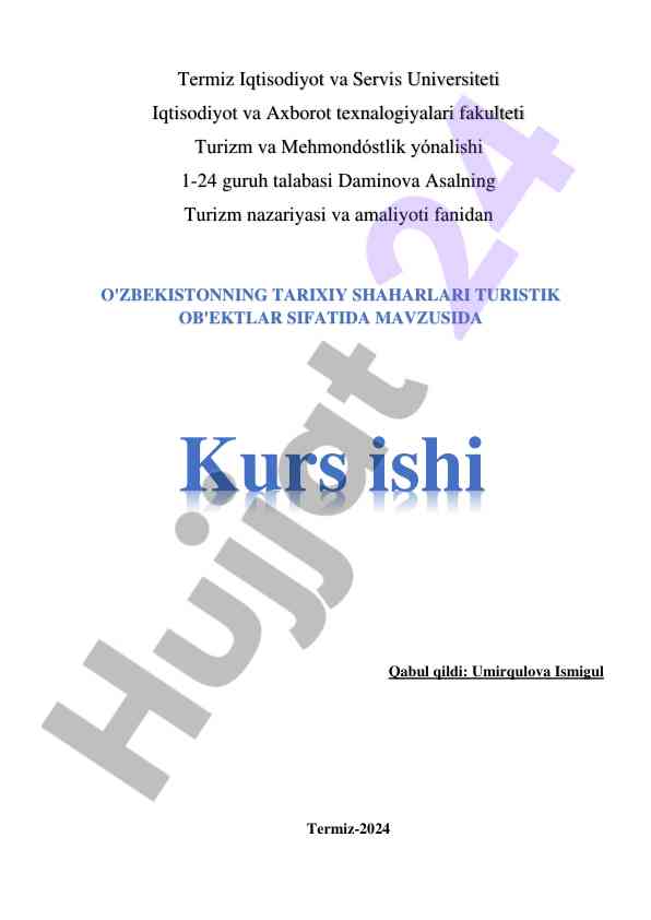 O'zbekistonning tarixiy shaharlari turistik ob'ektlar