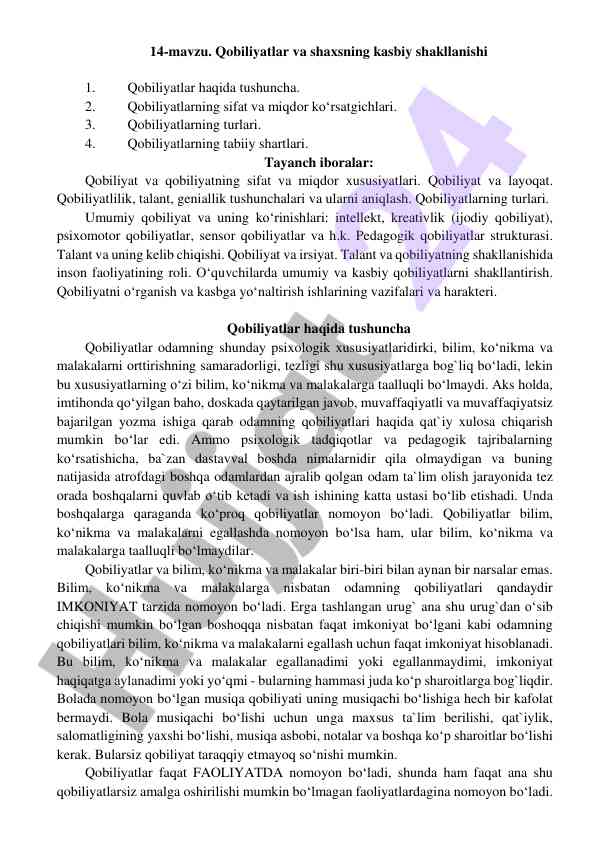 Qobiliyatlar va shaxsning kasbiy shakllanishi