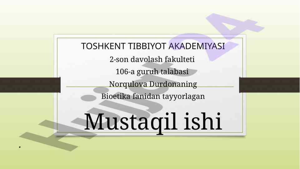 Bioetika fanidagi asosiy konseptsiyalar va muammolar