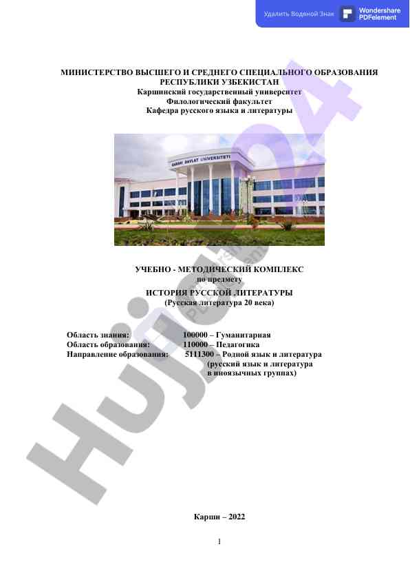 История русской литературы учебно-методический комплекс