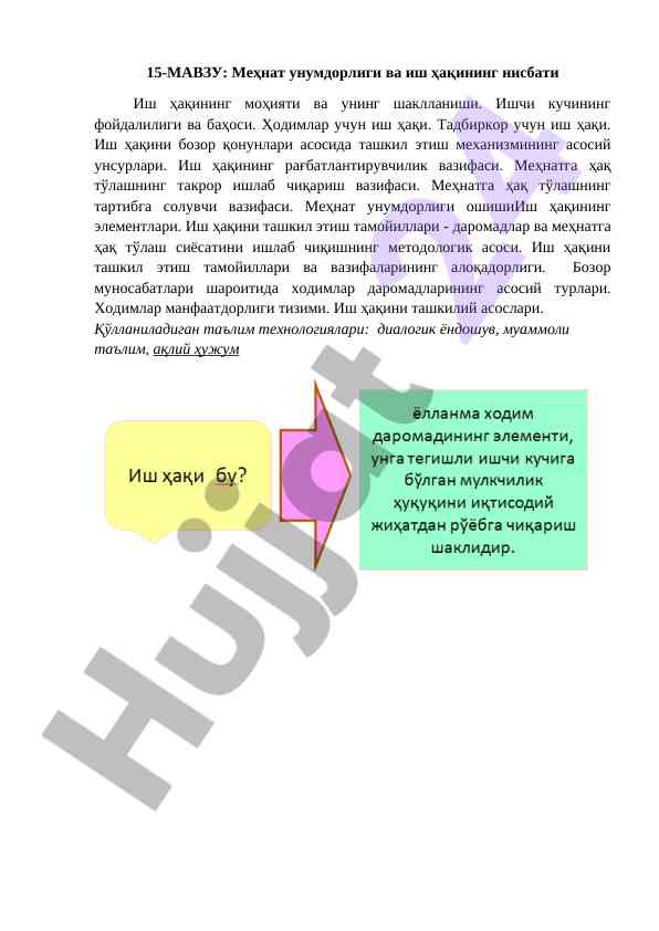 Mehnat unumdorligi va ish haqining nisbati