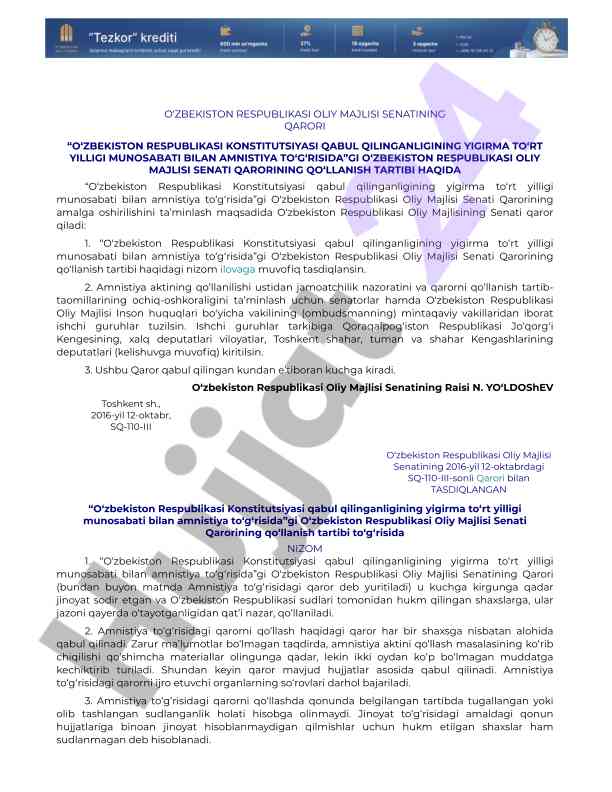 Amnistiya to‘g‘risida qabul qilingan qaror taqdimoti