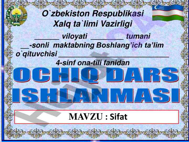 Sifat o'quv dars rejasi 4-sinf ona-tili