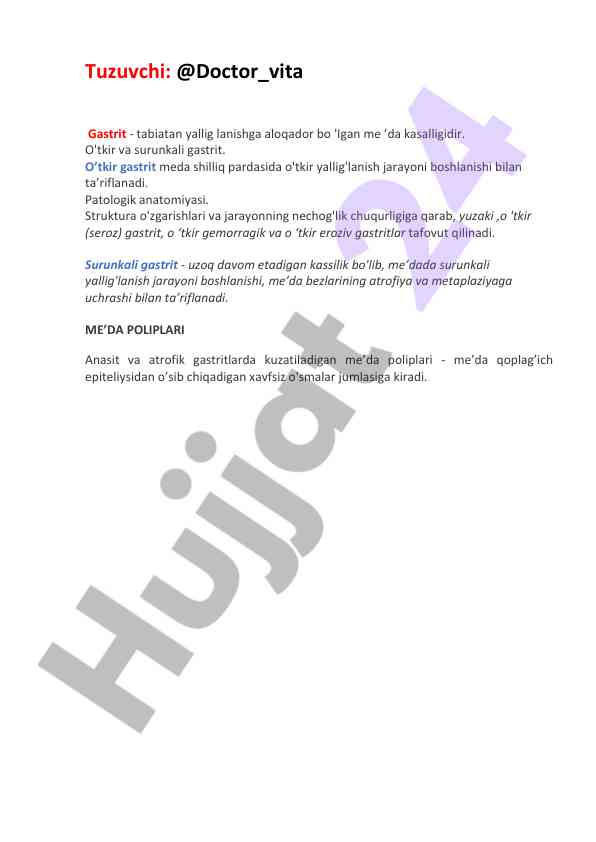 Gastrit tabiati va turlari haqida