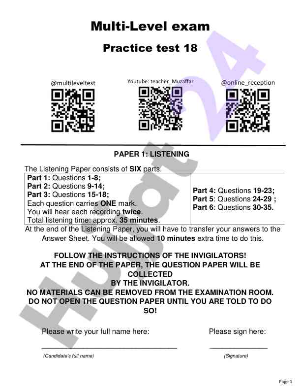 Listening exam instructions and overview
