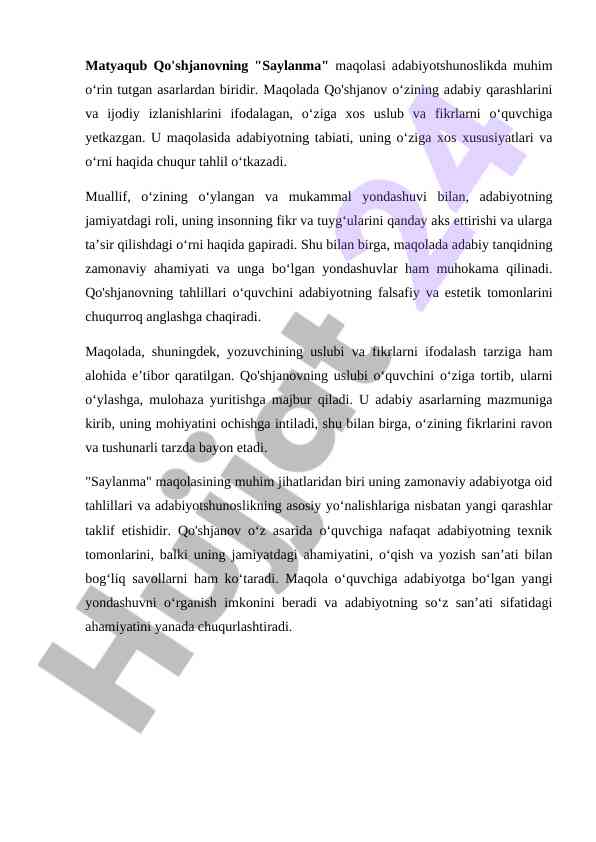 Saylanma maqolasining adabiyotshunoslikda ahamiyati