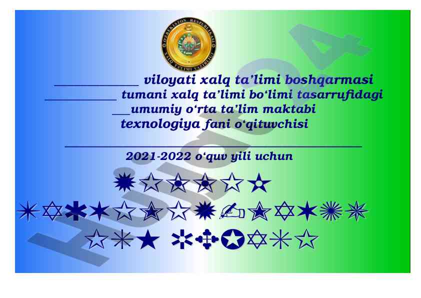 5-sinf texnologiya fanidan yillik taqvim reja