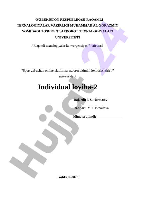 Sport zal uchun online platforma loyihalashtirish