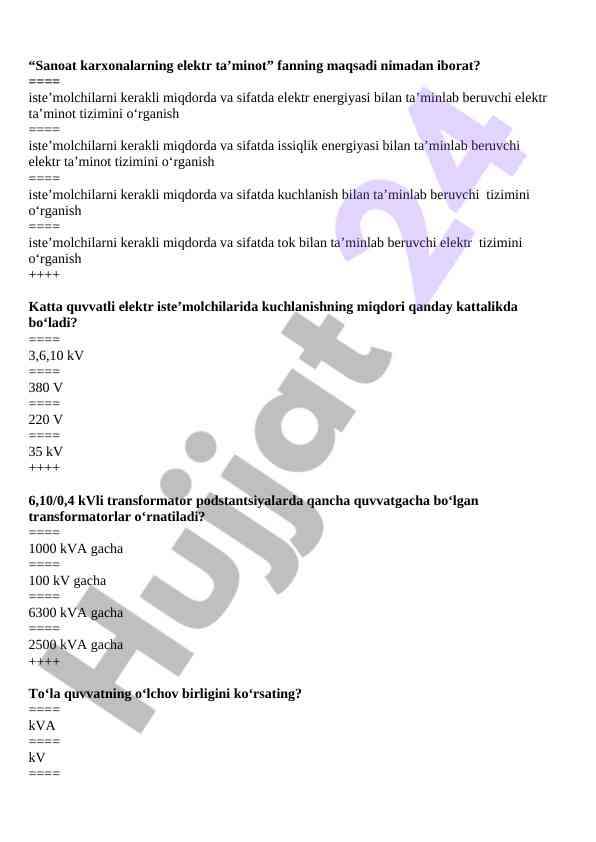 Elektr ta’minot tizimlari va iste’molchilar
