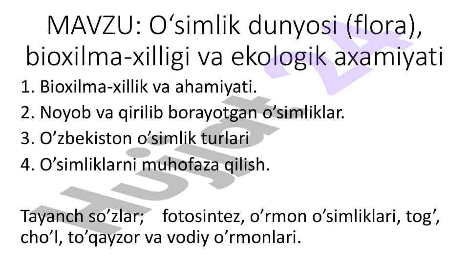 O‘simlik dunyosining bioxilma-xilligi va ahamiyati